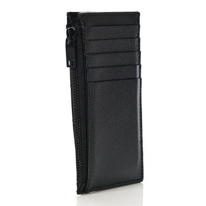 Saint Laurent Grain De Poudre Matelasse Chevron Monogram Fragments Zippered Card Case Black 4 of 13