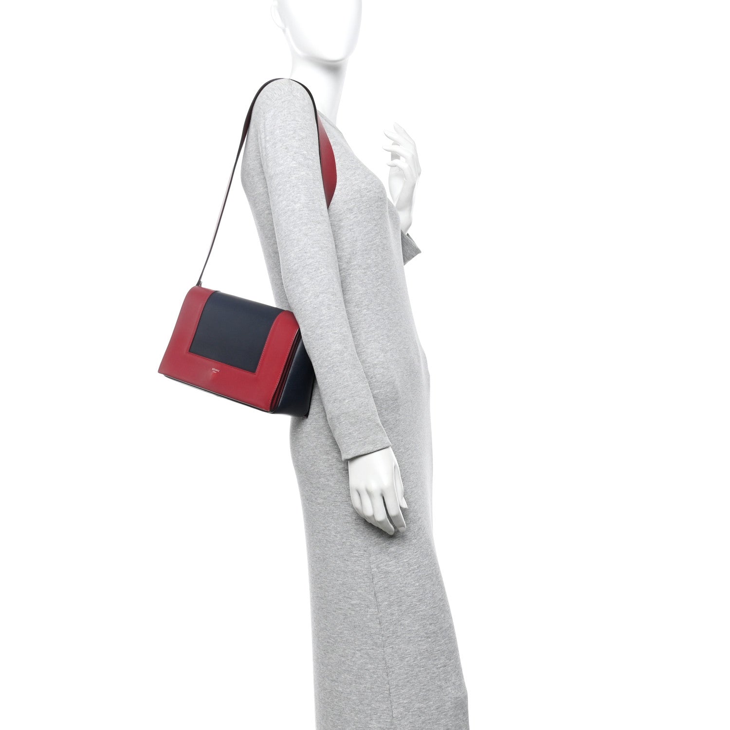 Celine Shiny Smooth Calfskin Medium Frame Shoulder Bag Red Navy 2 of 13