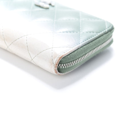 Chanel Faded Patent Calfskin Quilted Small Zip Around Wallet Green 13 of 13