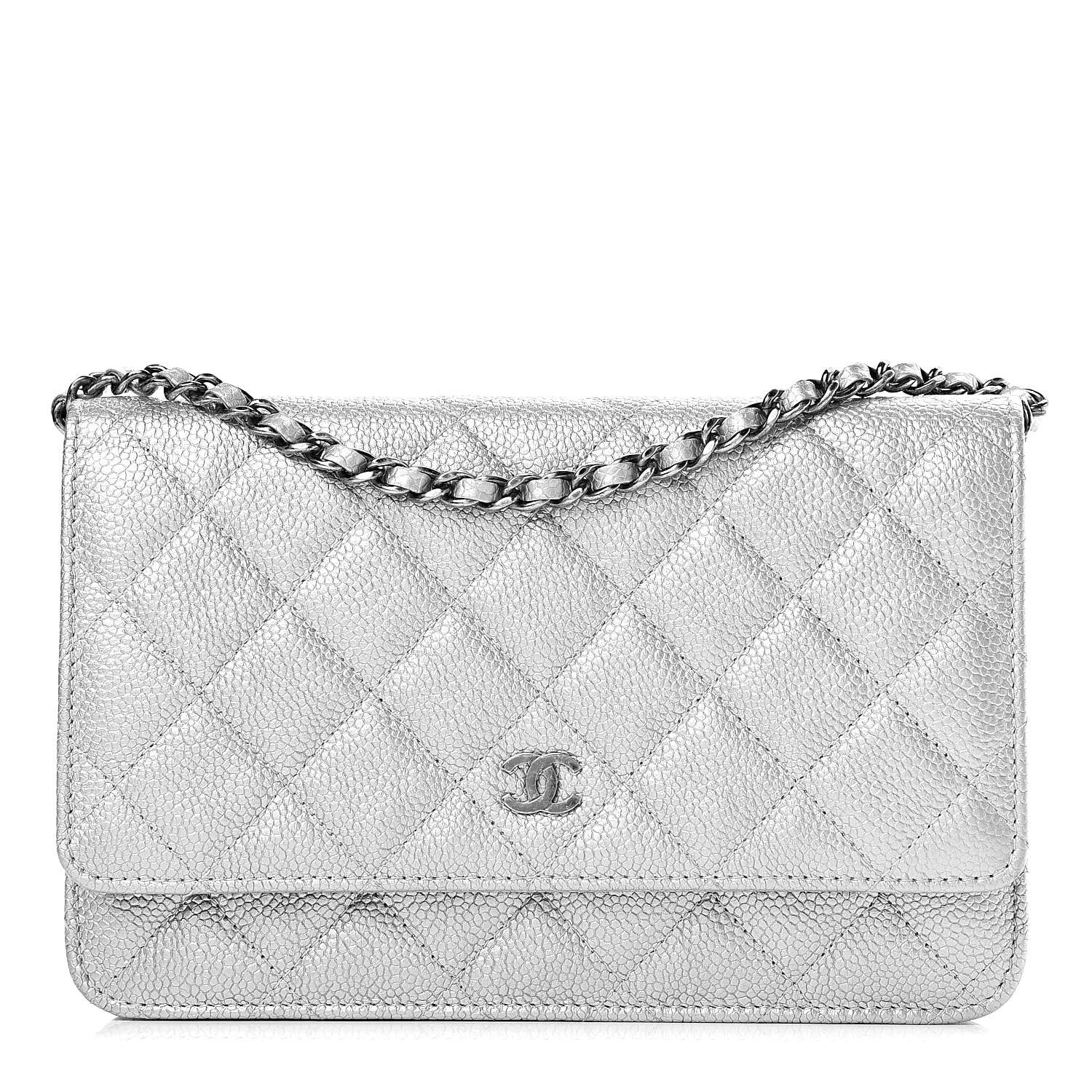 Chanel Metallic Caviar Quilted Wallet on Chain WOC Silver 1 of 12
