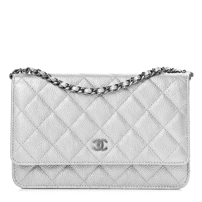 Chanel Metallic Caviar Quilted Wallet on Chain WOC Silver 1 of 12