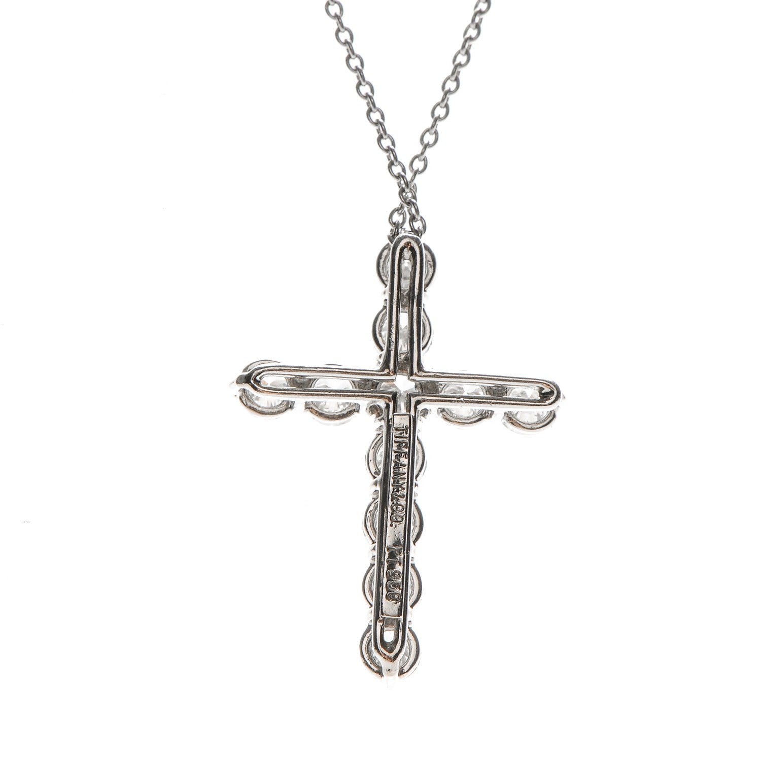 Tiffany Platinum Diamond Large Cross Pendant Necklace 5 of 7