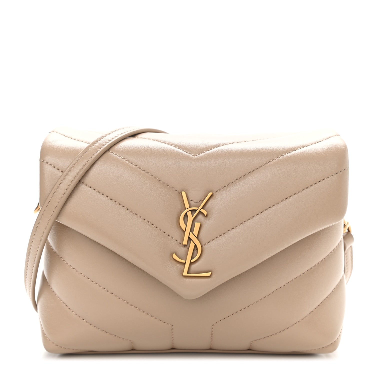 Saint Laurent Calfskin Y Quilted Monogram Toy Loulou Crossbody Bag Dark Beige 1 of 10