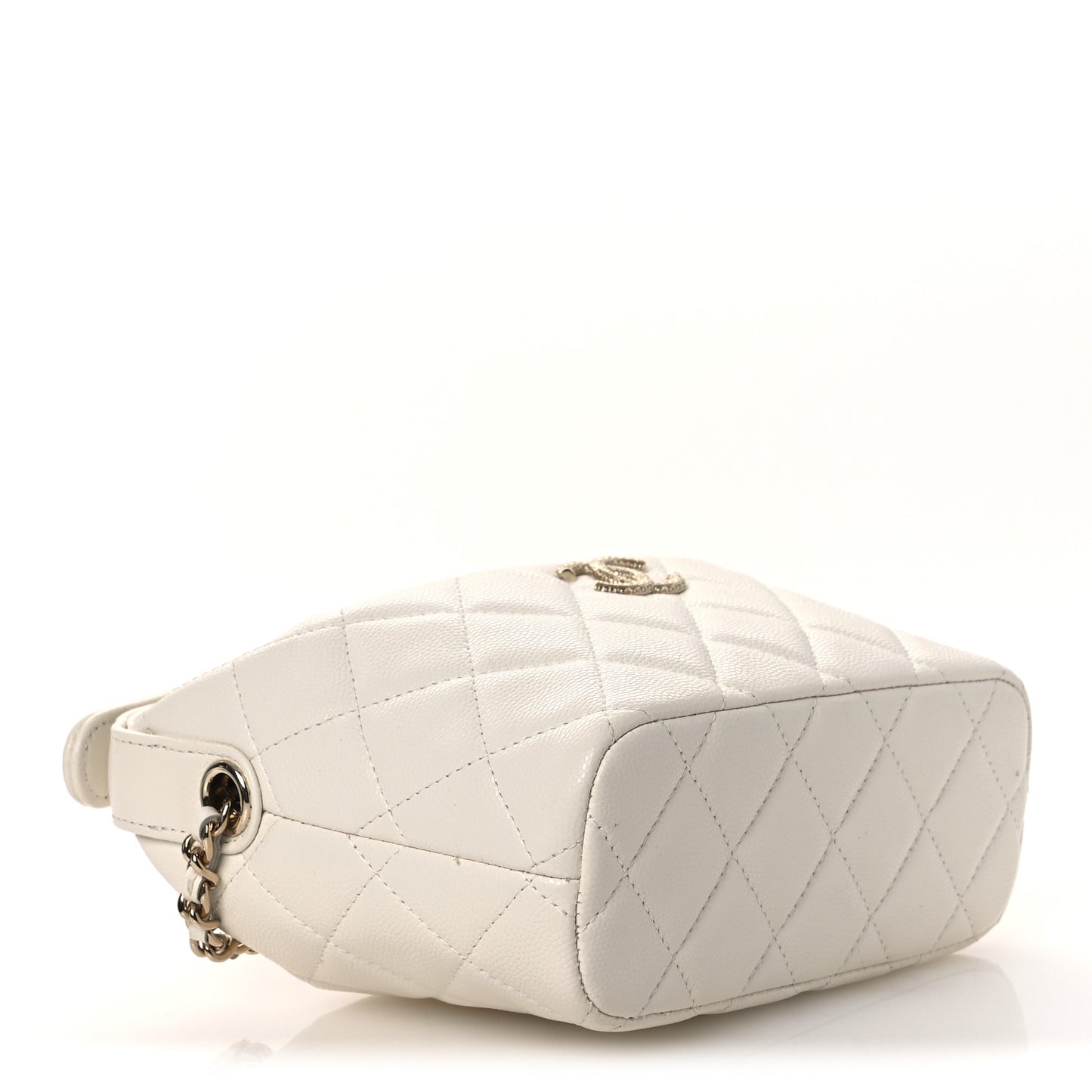 Caviar Quilted Hobo Clutch With Chain White