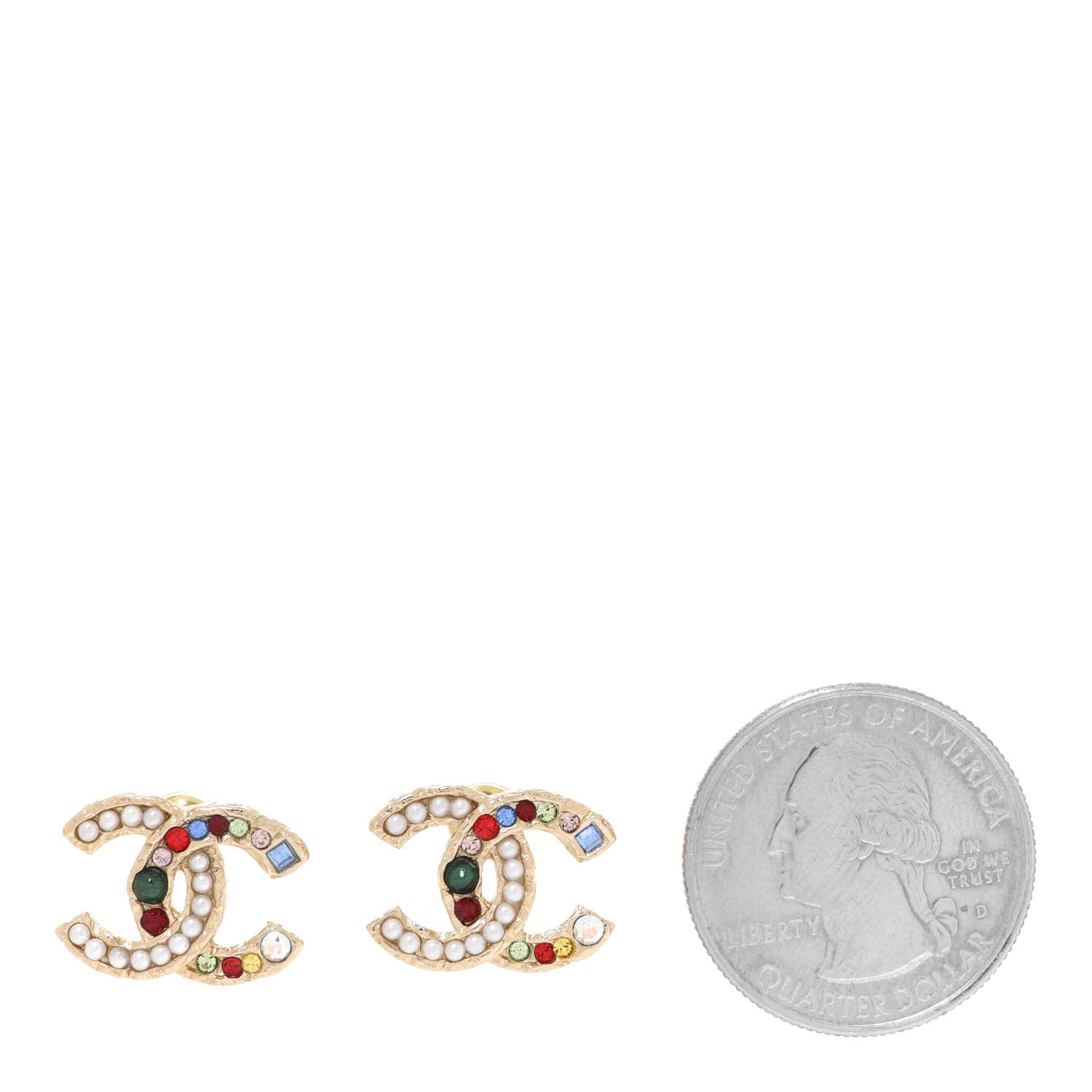 Chanel Pearl Crystal CC Earrings Gold Multicolor 2 of 5