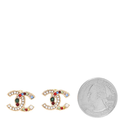 Chanel Pearl Crystal CC Earrings Gold Multicolor 2 of 5