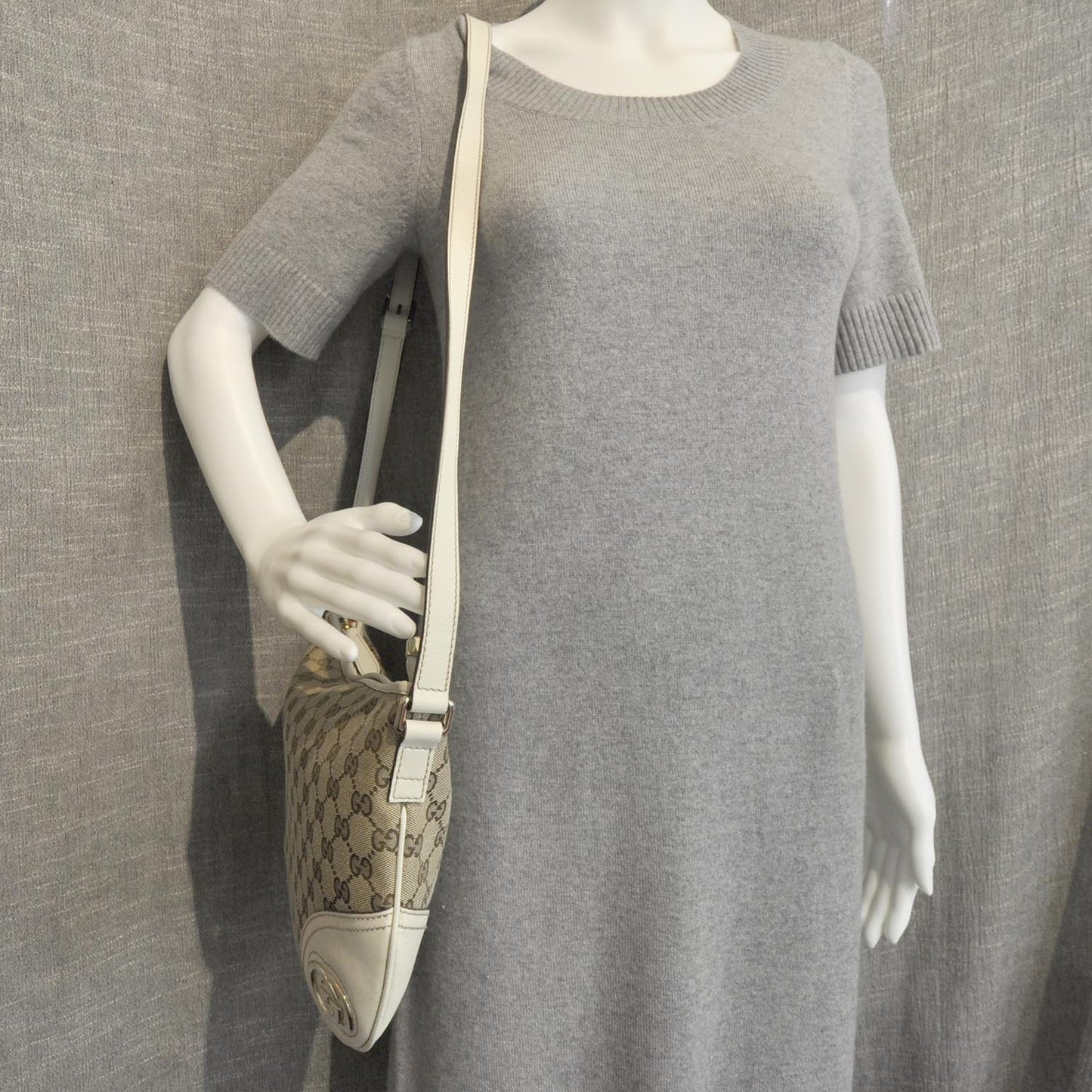 Monogram Medium New Britt Half Moon Hobo White