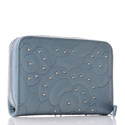Chanel Lambskin Camellia Embossed Studded Zip Coin Purse Blue 3 of 8