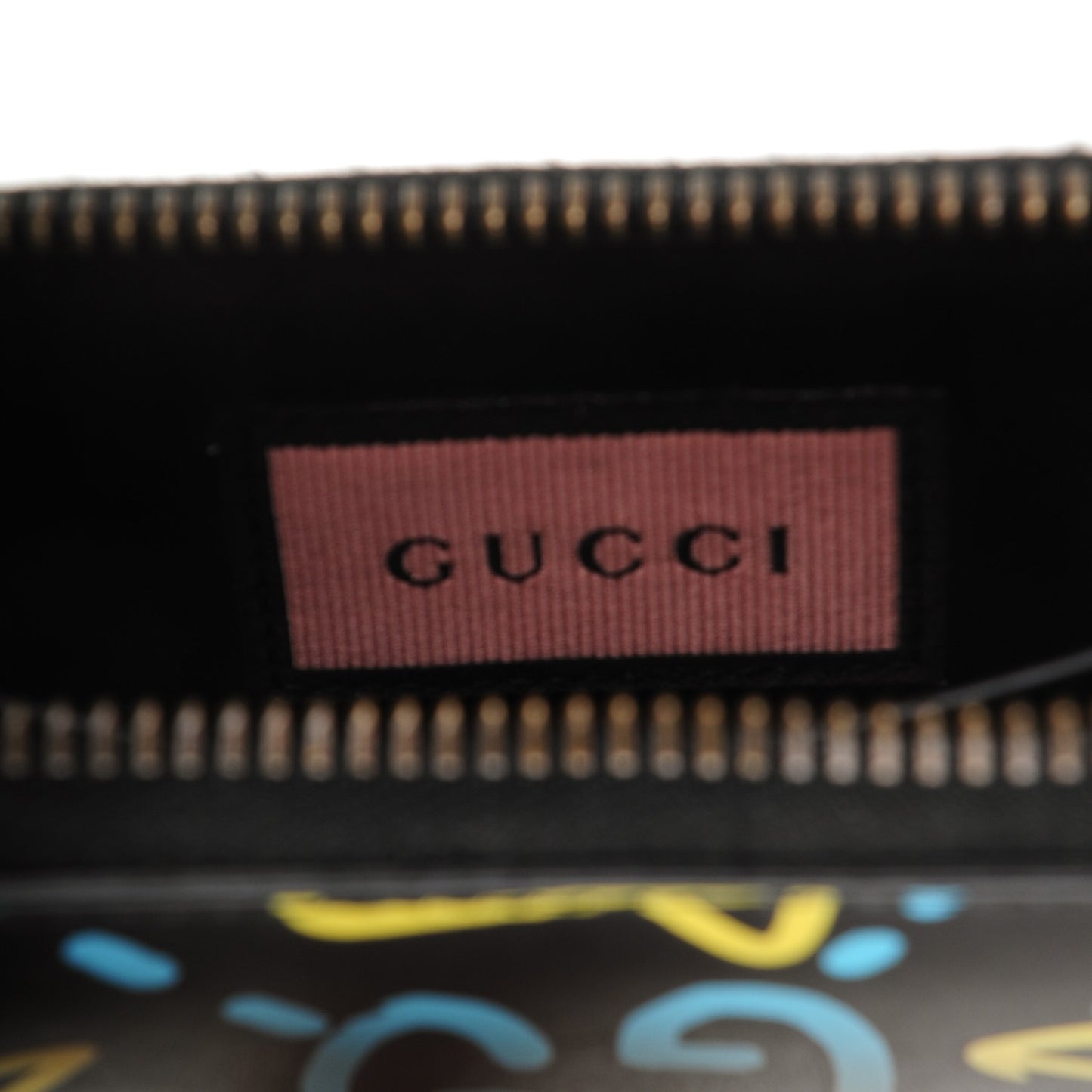 Calfskin GucciGhost Zip Around Card Case Black New Acquamarine
