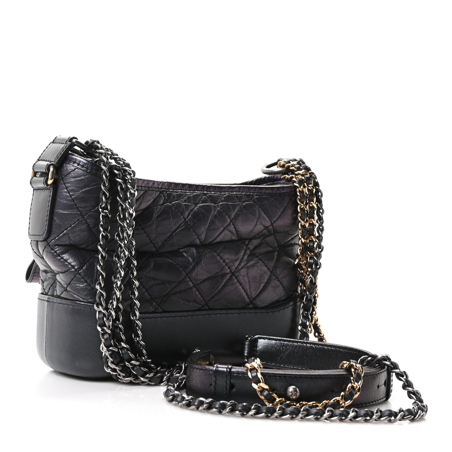 Chanel Iridescent Aged Calfskin Quilted Small Gabrielle Hobo Black