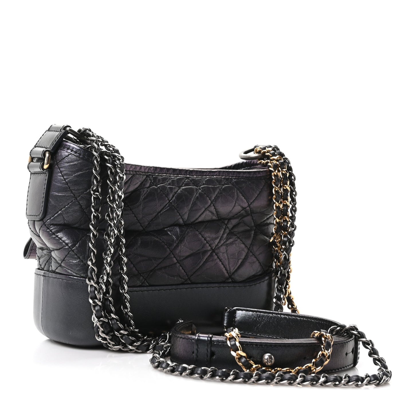 Iridescent Aged Calfskin Quilted Small Gabrielle Hobo Black