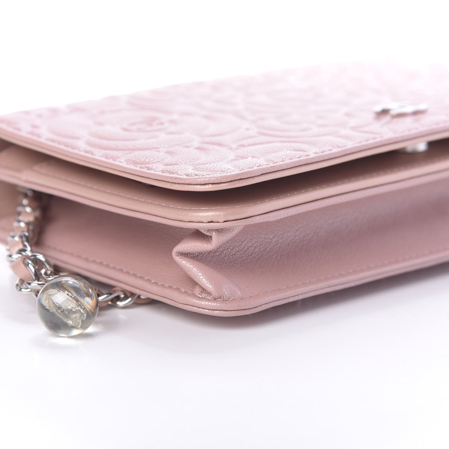 Goatskin Camellia Embossed Wallet On Chain WOC Light Pink