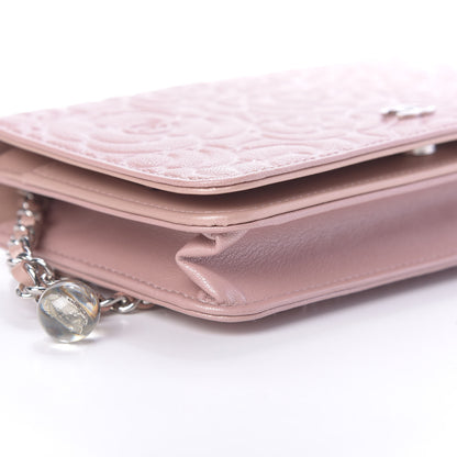 Chanel Goatskin Camellia Embossed Wallet On Chain WOC Light Pink 10 of 12