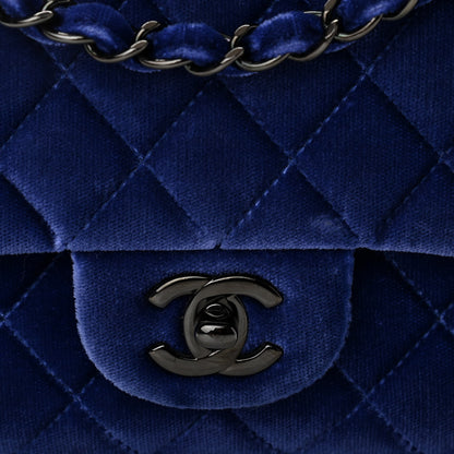 Chanel Velvet Quilted Medium Double Flap Navy Blue 8 of 10