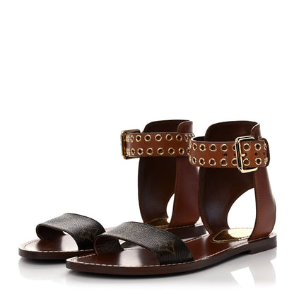 Louis Vuitton Calfskin Monogram Passenger Flat Sandals 37 Cognac 3 of 8