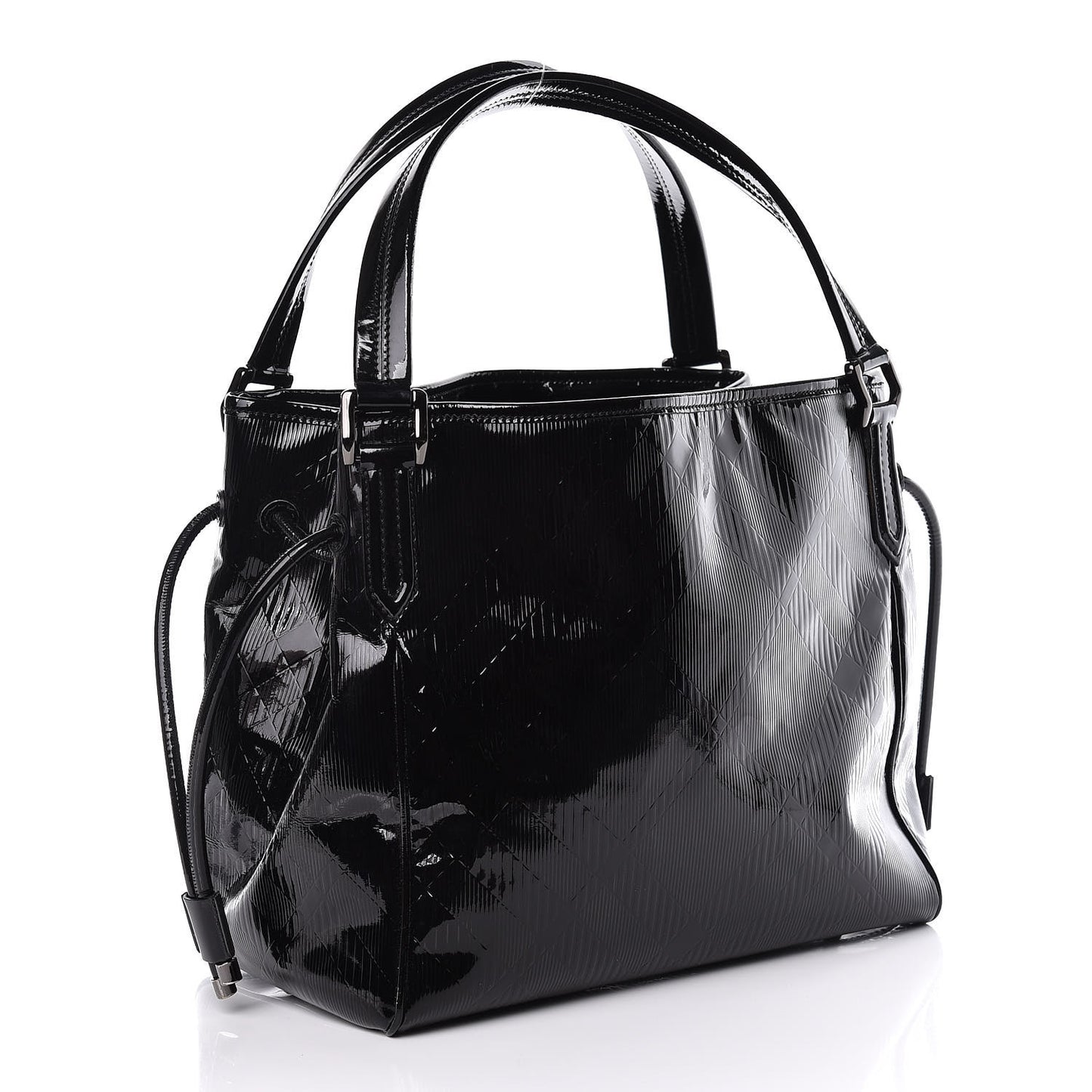 Patent Check Embossed Small Bilmore Tote Black