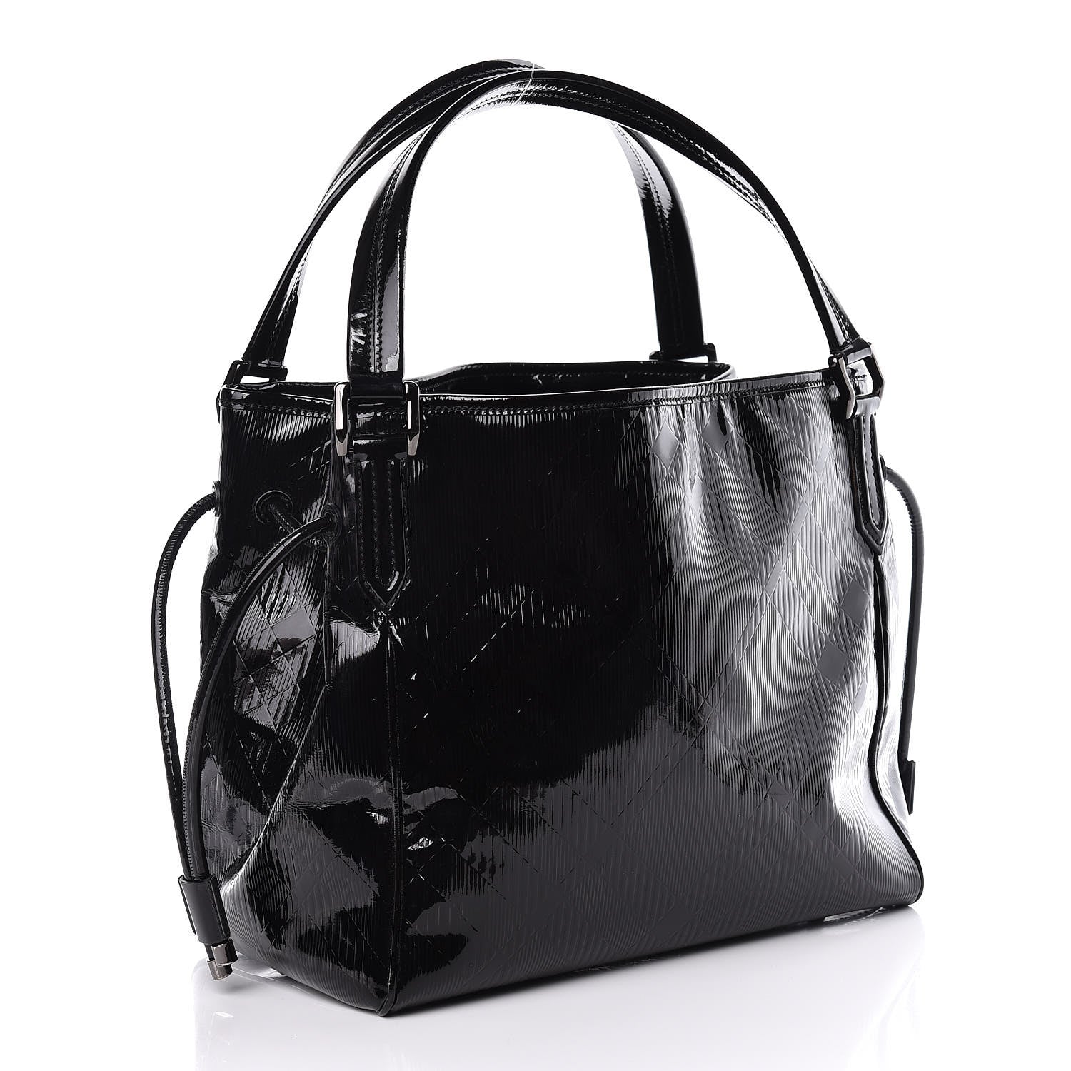 Burberry Patent Check Embossed Small Bilmore Tote Black 3 of 11