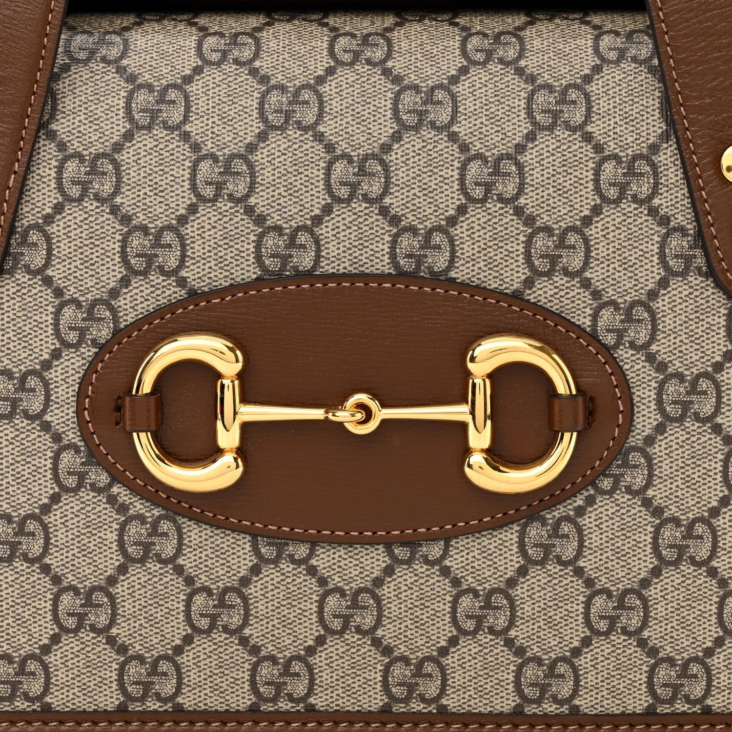 Gucci GG Supreme Monogram Azalea Calfskin Small Horsebit 1955 Foldover Top Handle Bag Beige Ebony Brown Sugar 8 of 10
