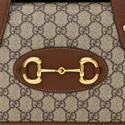 Gucci GG Supreme Monogram Azalea Calfskin Small Horsebit 1955 Foldover Top Handle Bag Beige Ebony Brown Sugar 8 of 10