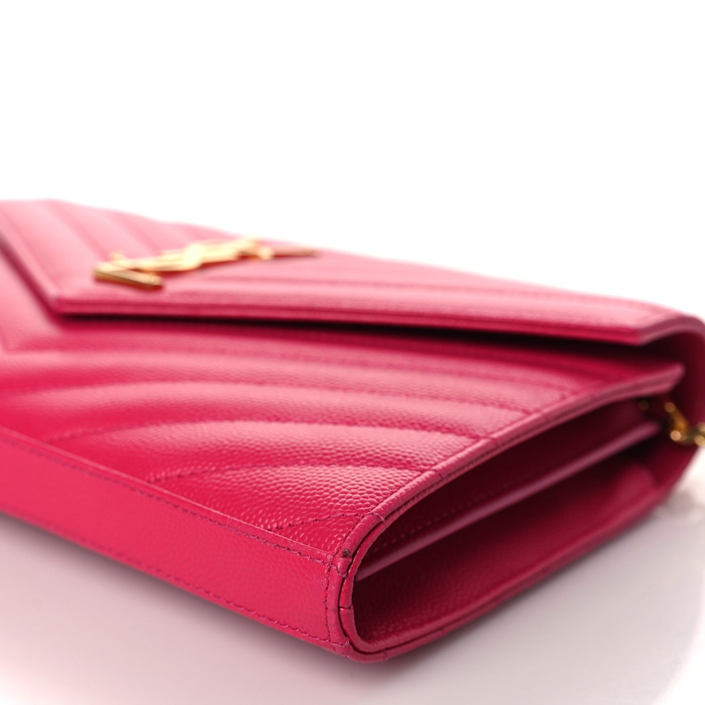 Grain De Poudre Matelasse Chevron Monogram Chain Wallet Lipstick Fuchsia