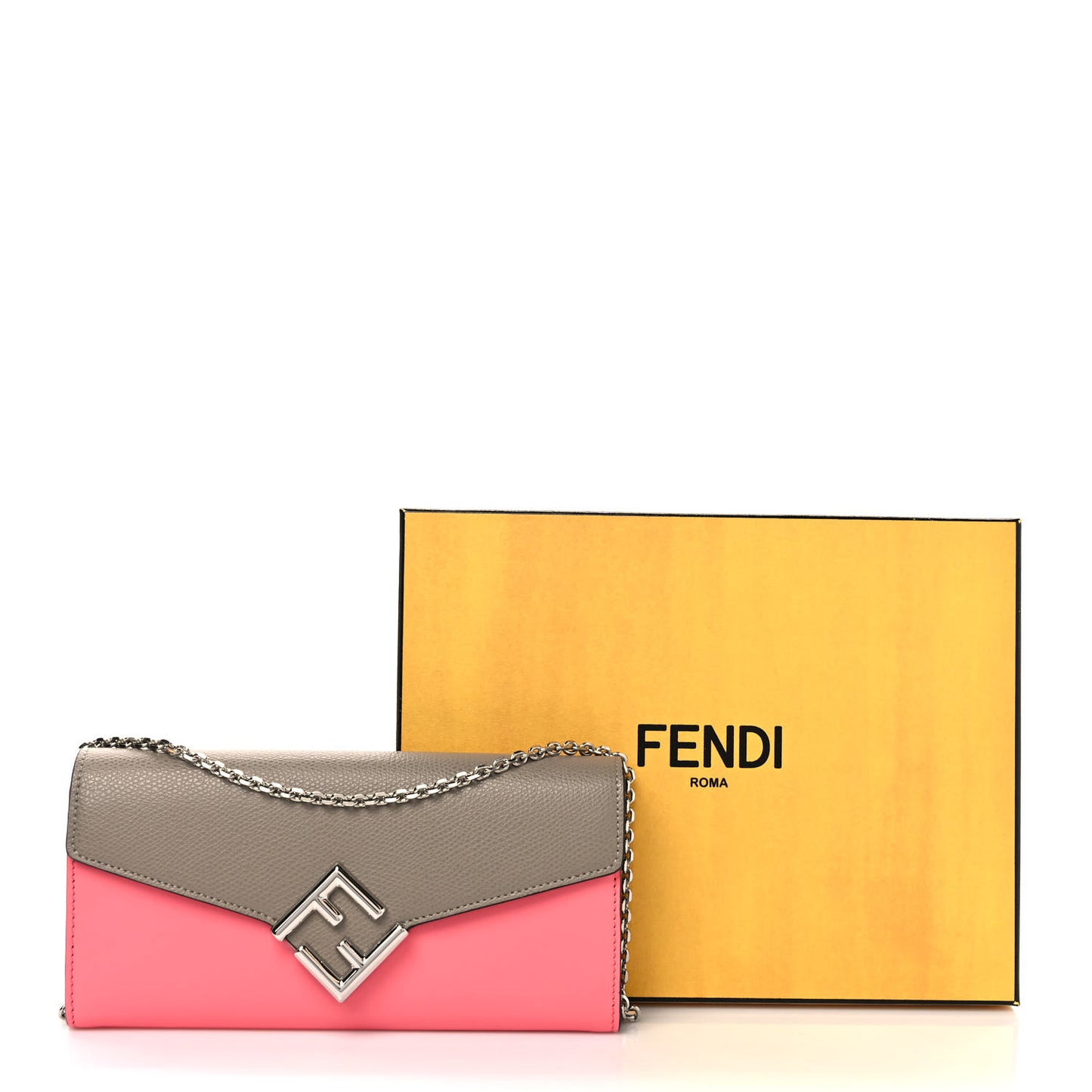 Vitello King Cruise FF Diamonds Continental Envelope Wallet On Chain Pink Dalia Tortora