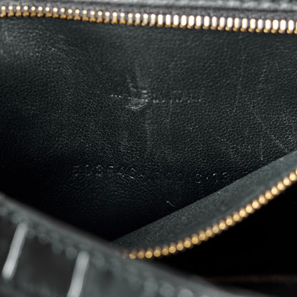 Balenciaga Shiny Calfskin Crocodile Embossed Small Hourglass Top Handle Bag Black 7 of 16