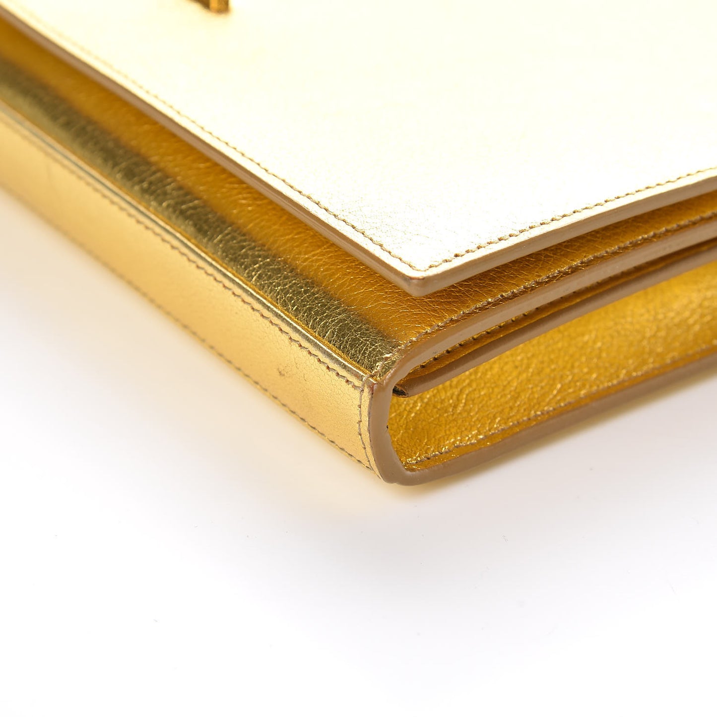 Metallic Calfskin Monogram Chain Wallet Gold