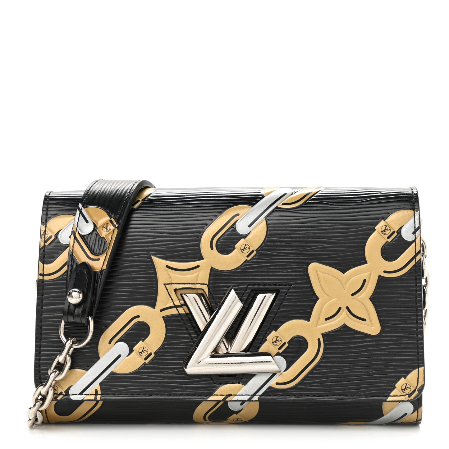 Epi Chain Flower Print Twist Chain Wallet Black