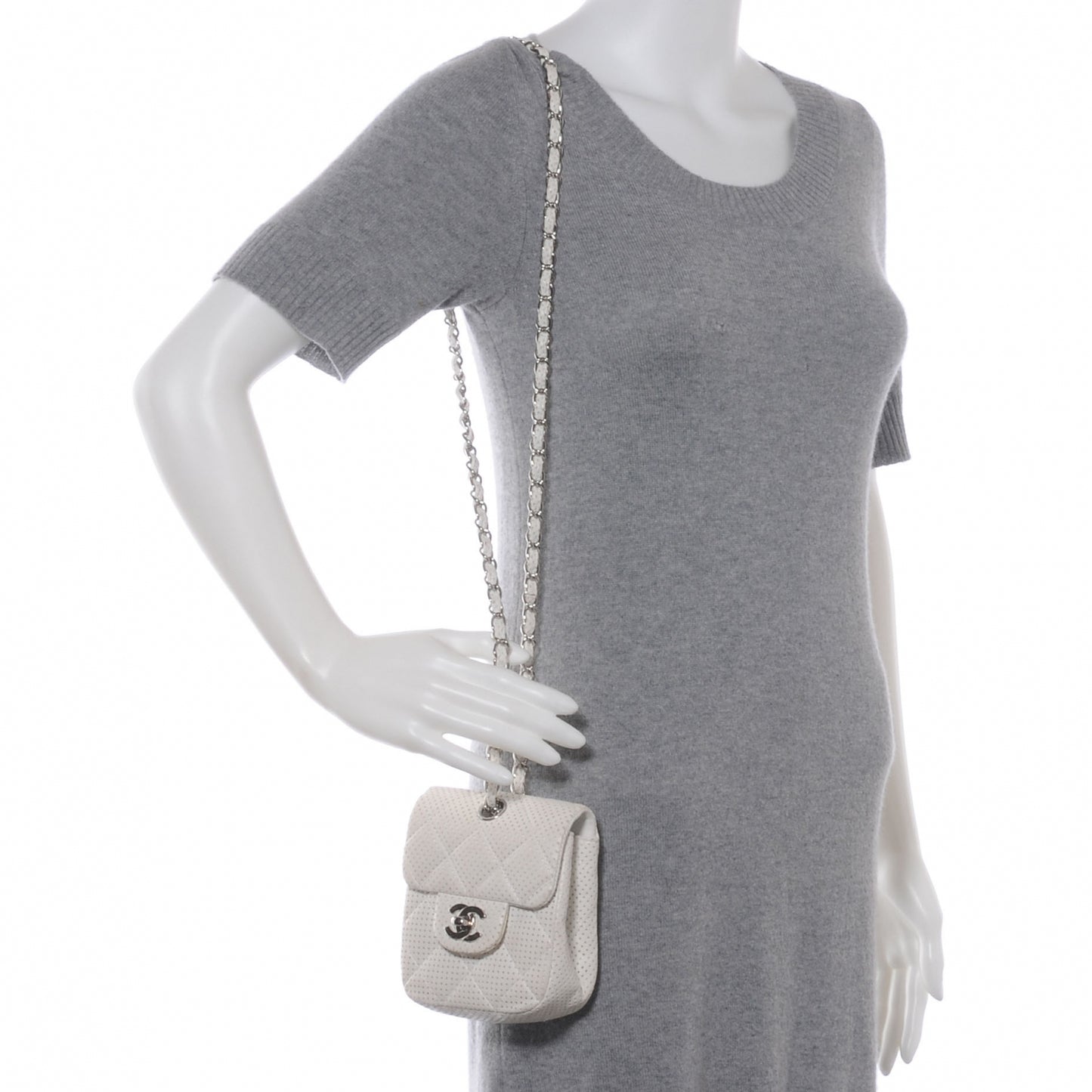 Lambskin Perforated Mini Flap Bag White