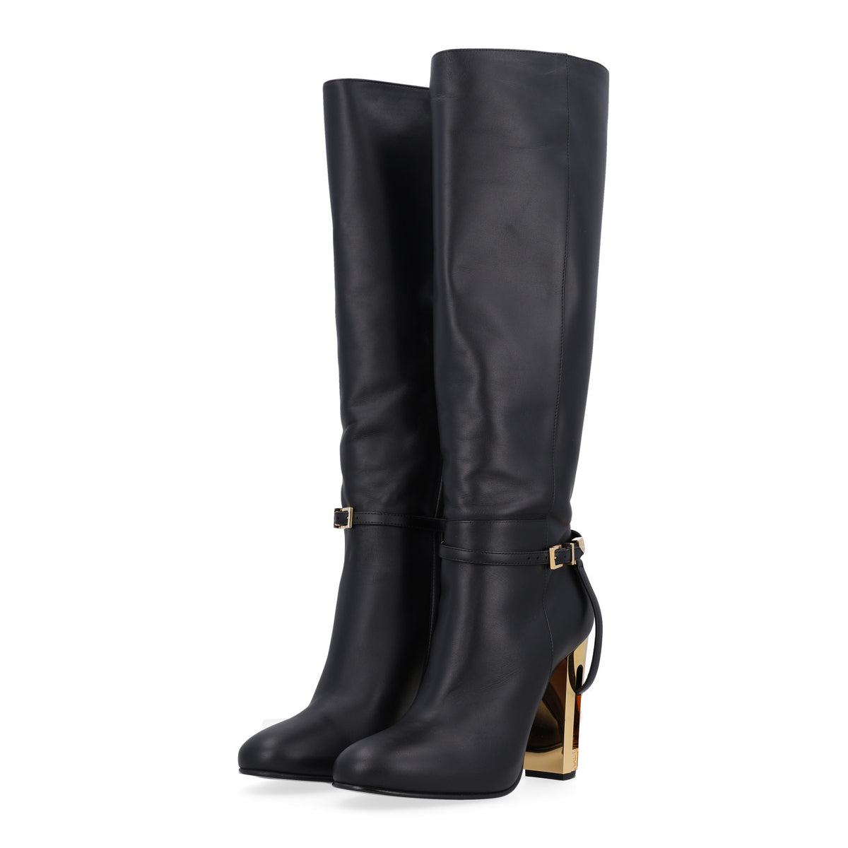 Fendi Vitello Delfina Knee High Boots 38.5 Black 4 of 10