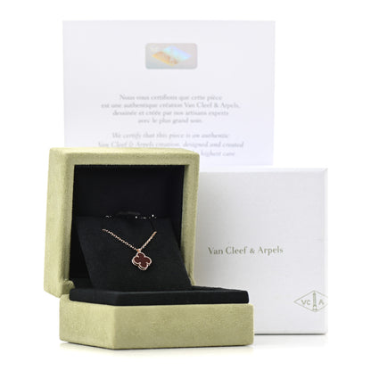 Van Cleef & Arpels 18K Rose Gold Carnelian Sweet Alhambra Pendant Necklace 7 of 7