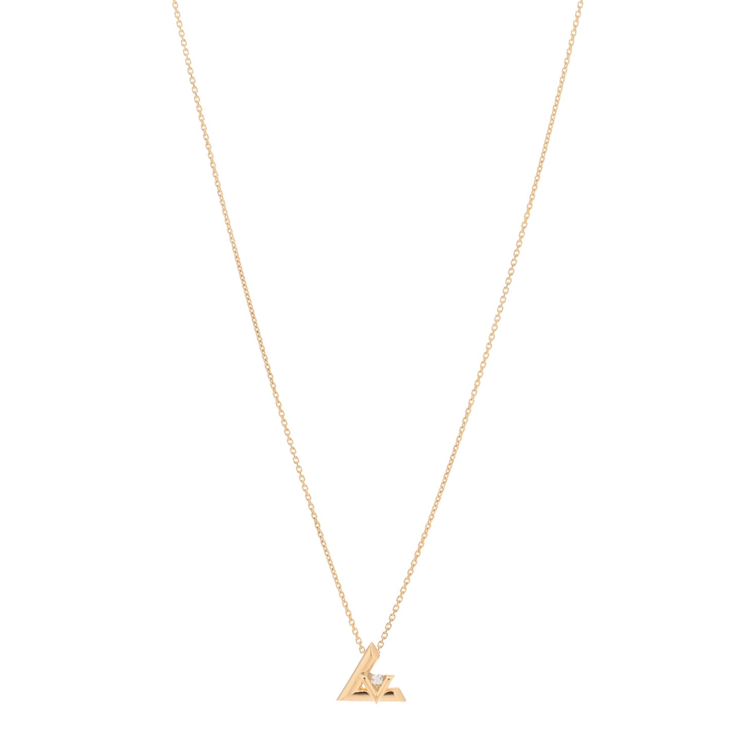 18K Yellow Gold Diamond Small LV Volt One Pendant Necklace