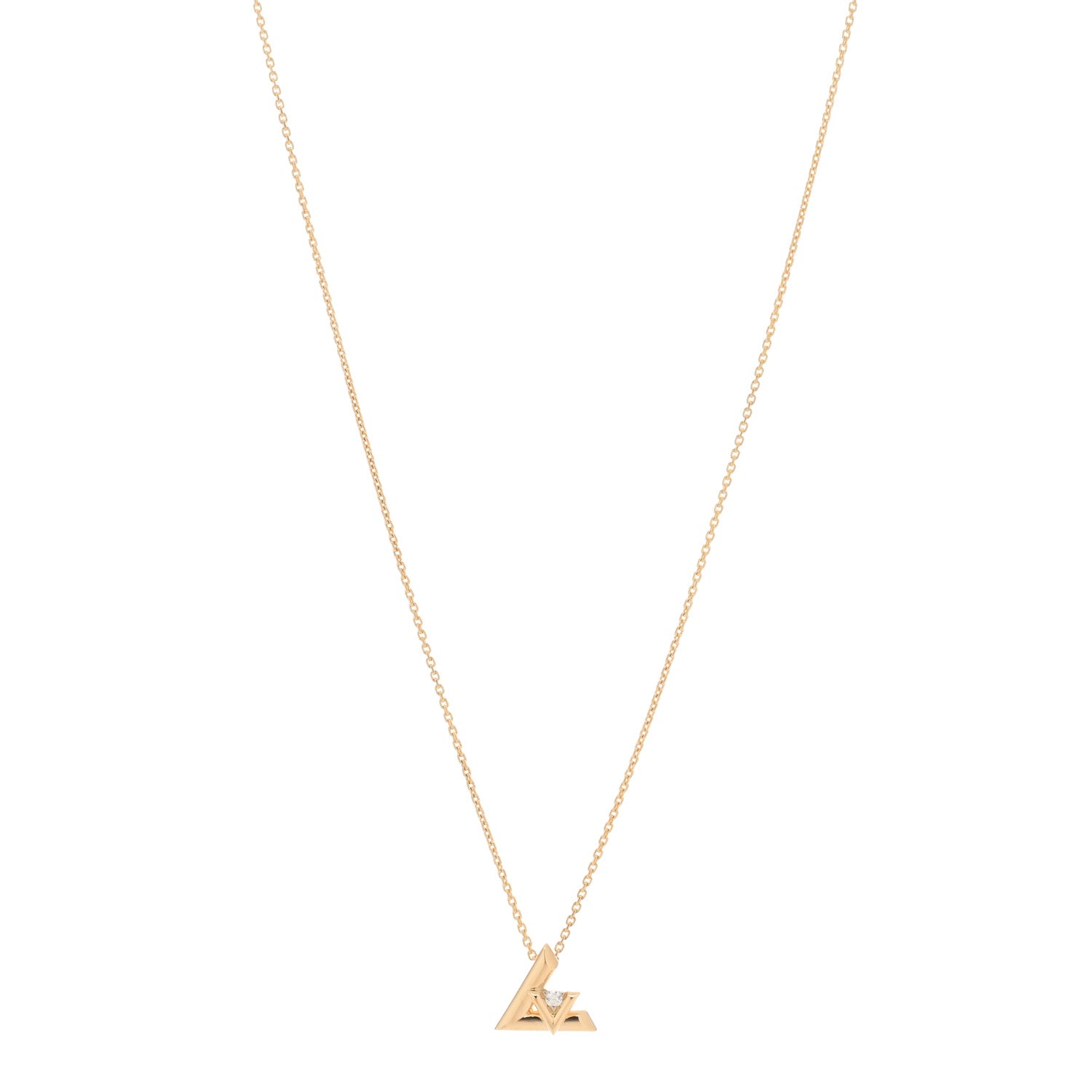 Louis Vuitton 18K Yellow Gold Diamond Small LV Volt One Pendant Necklace 1 of 4