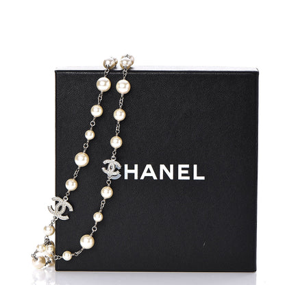 Chanel Crystal Pearl CC Long Necklace Silver 7 of 7