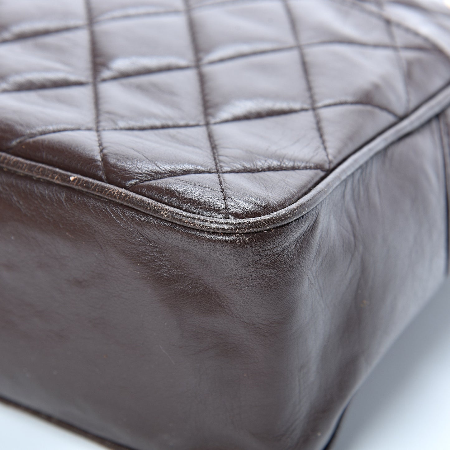 Lambskin Quilted Large Camera Case Brown