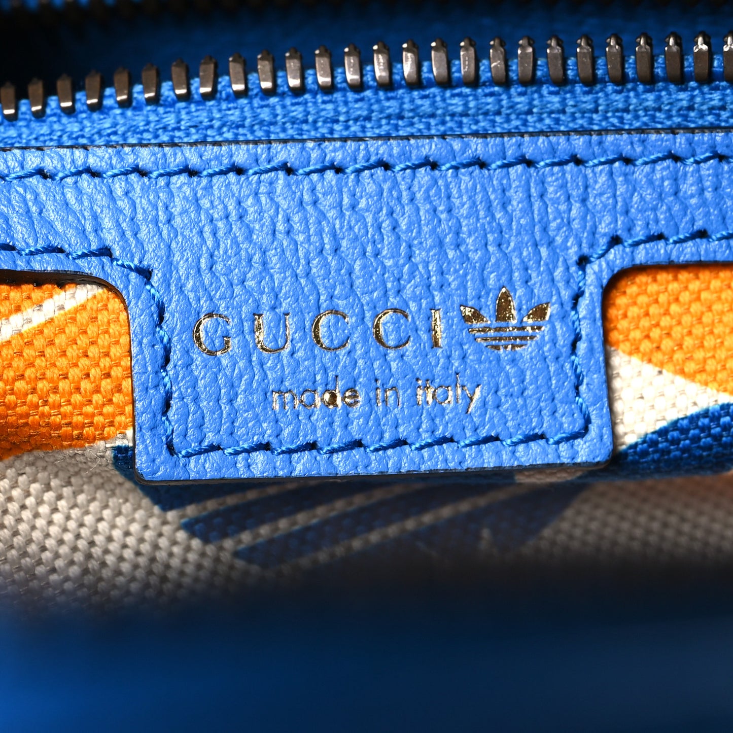 X ADIDAS Textured Dollar Calfskin Web Trefoil Logo Embossed Mini Bowling Bag Blue
