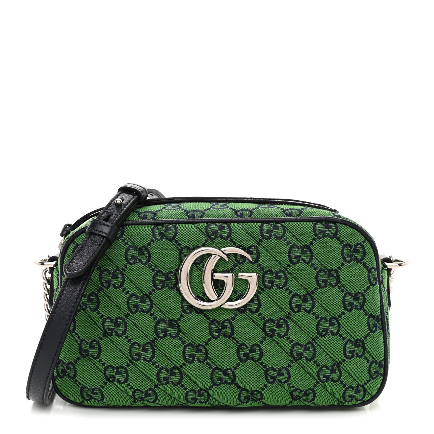 Gucci Monogram Multicolor Matelasse Diagonal Small GG Marmont Chain Shoulder Bag Green Blue 1 of 8