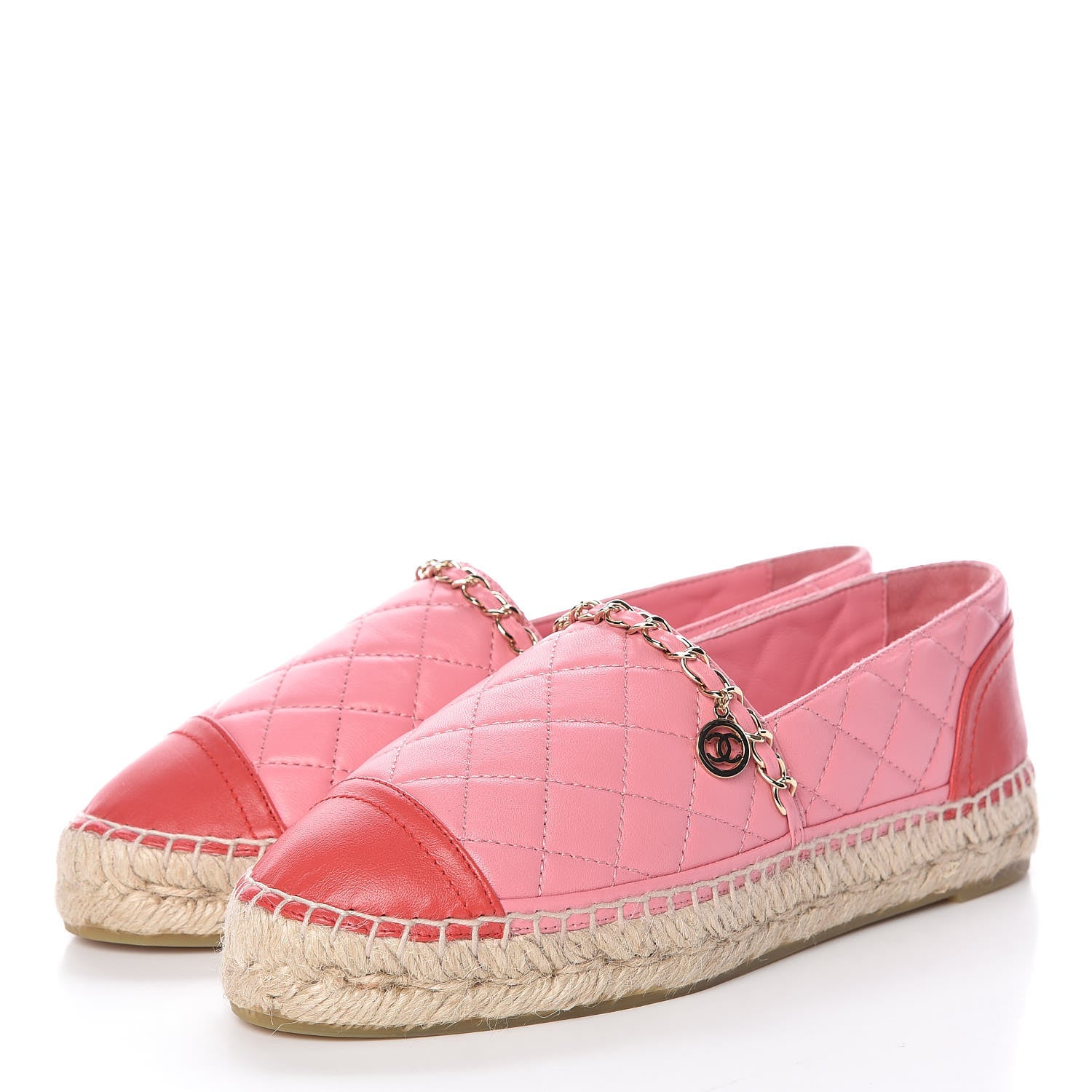 Chanel Lambskin Quilted CC Chain Espadrilles 36 Pink Red 3 of 12