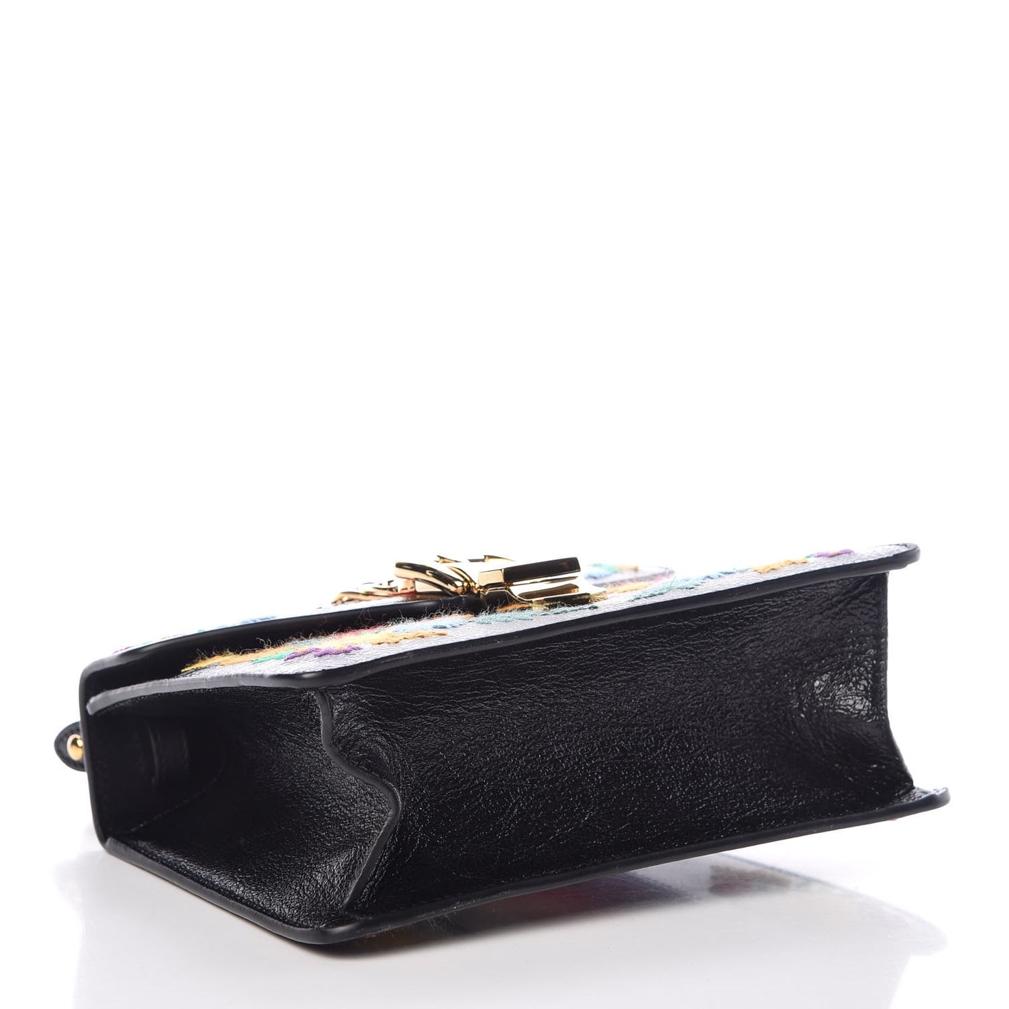 Patent Embroidered Mini Sylvie Top Handle Bag Black