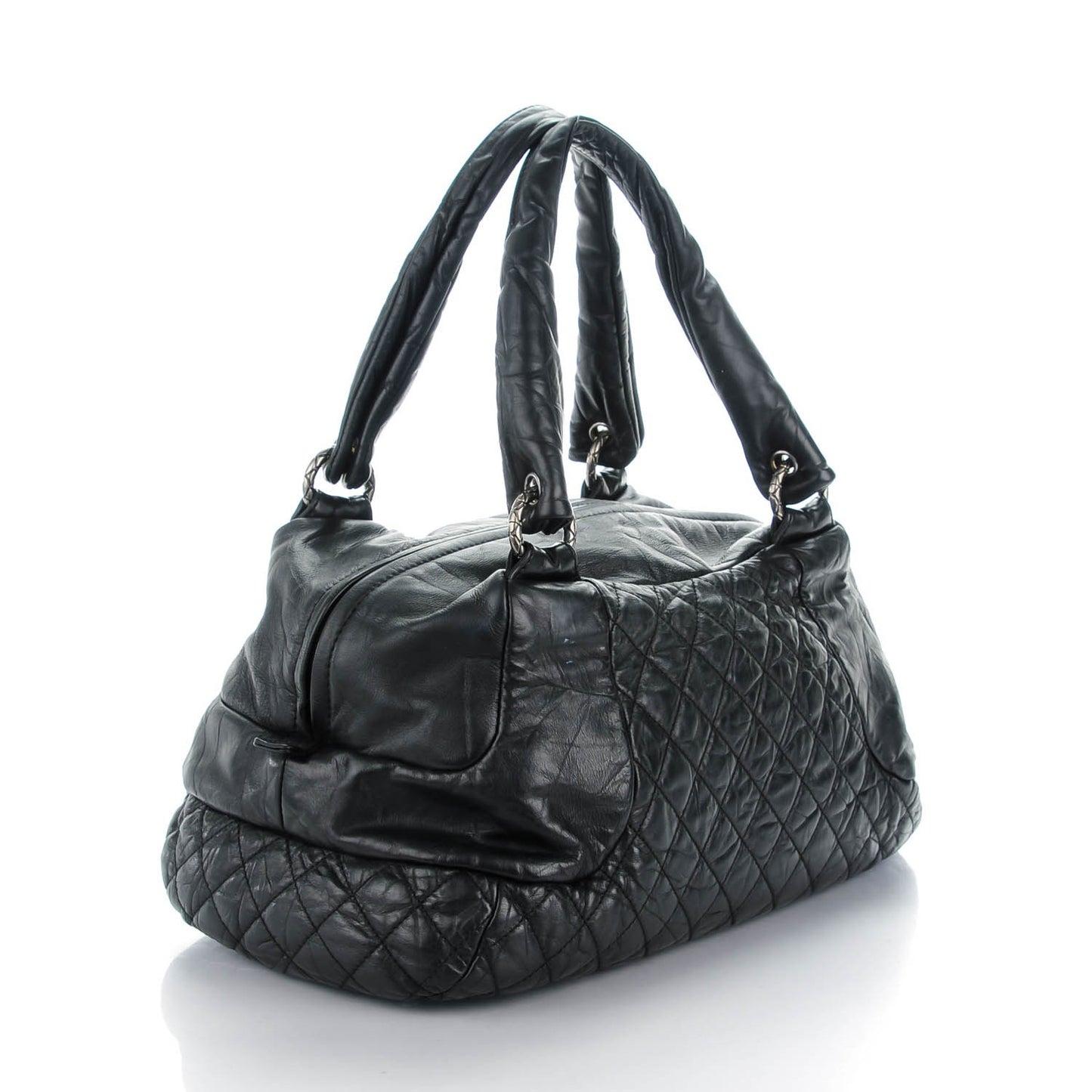 Aged Calfskin Coco Rider Bowling Bag Black