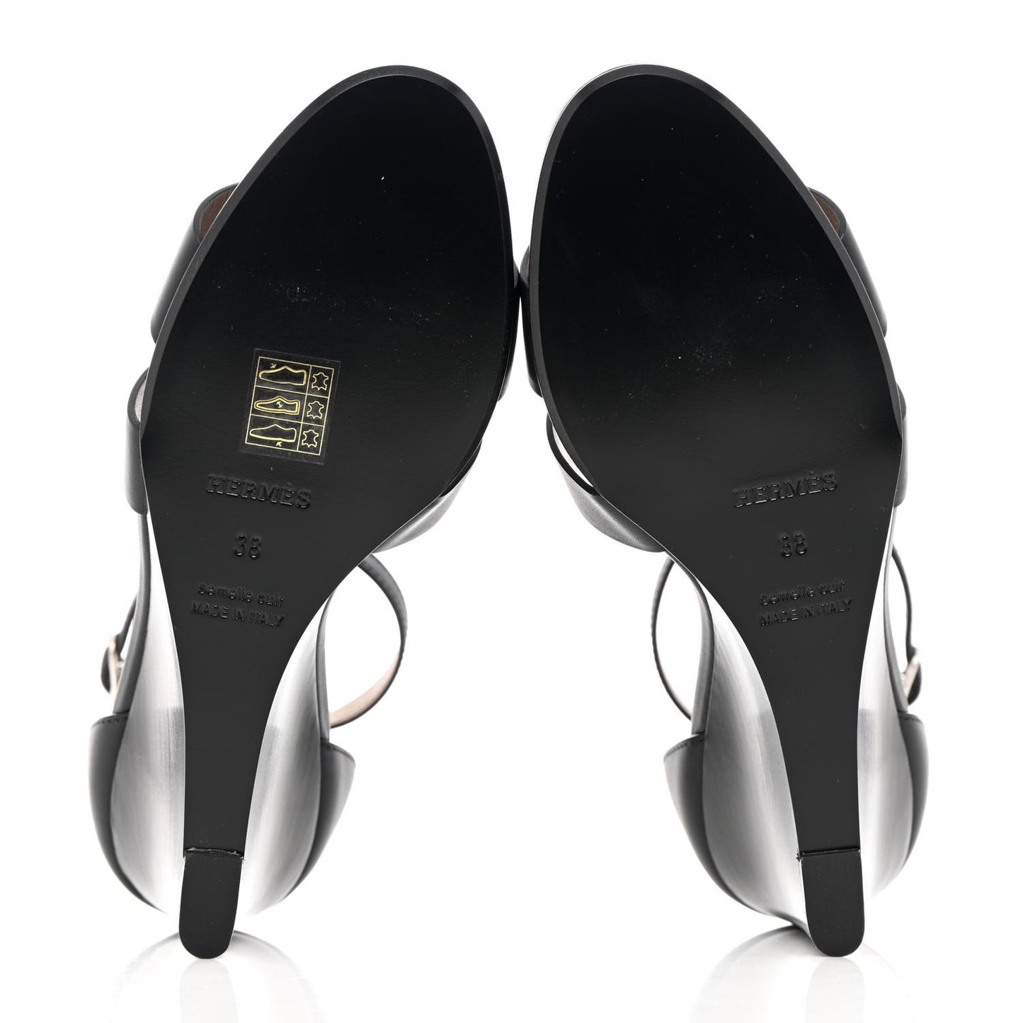 Calfskin Legend Wedge Sandals 38 Black