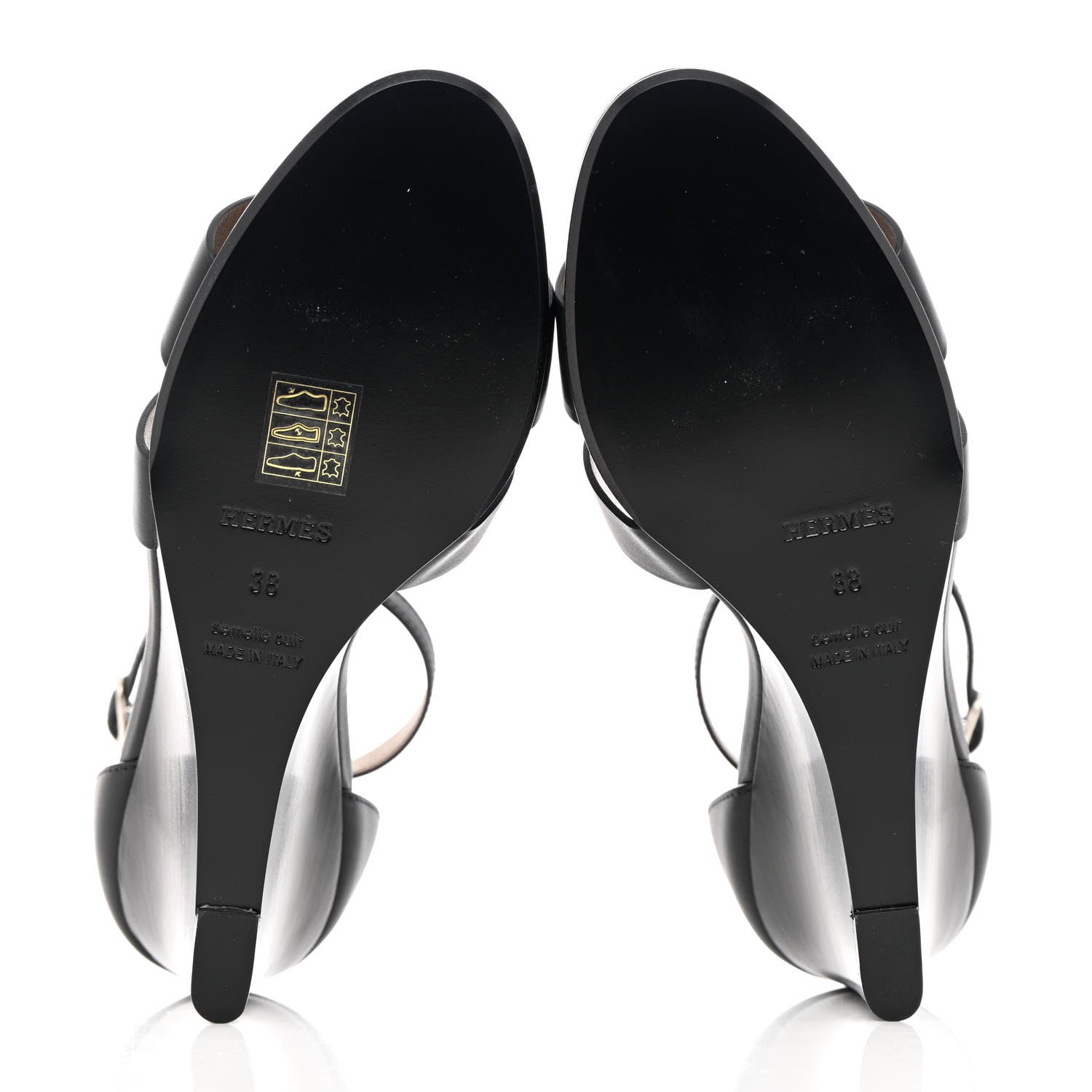 Hermes Calfskin Legend Wedge Sandals 38 Black 5 of 11
