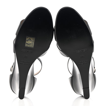 Hermes Calfskin Legend Wedge Sandals 38 Black 5 of 11