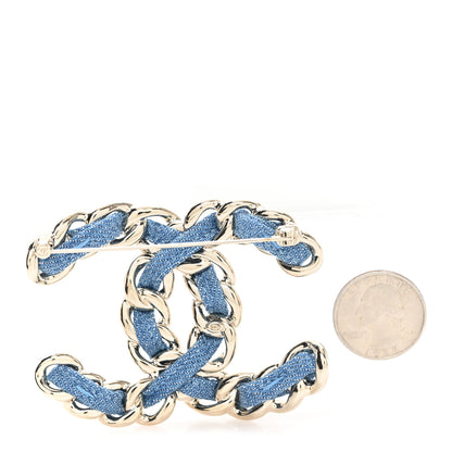 Chanel Metal Denim Braided CC Brooch Blue Gold 2 of 4
