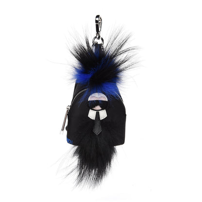 Fendi Tech Twill Calfskin Fox Mink Goat Fur Karlito Backpack Charm Black Multicolor 1 of 3