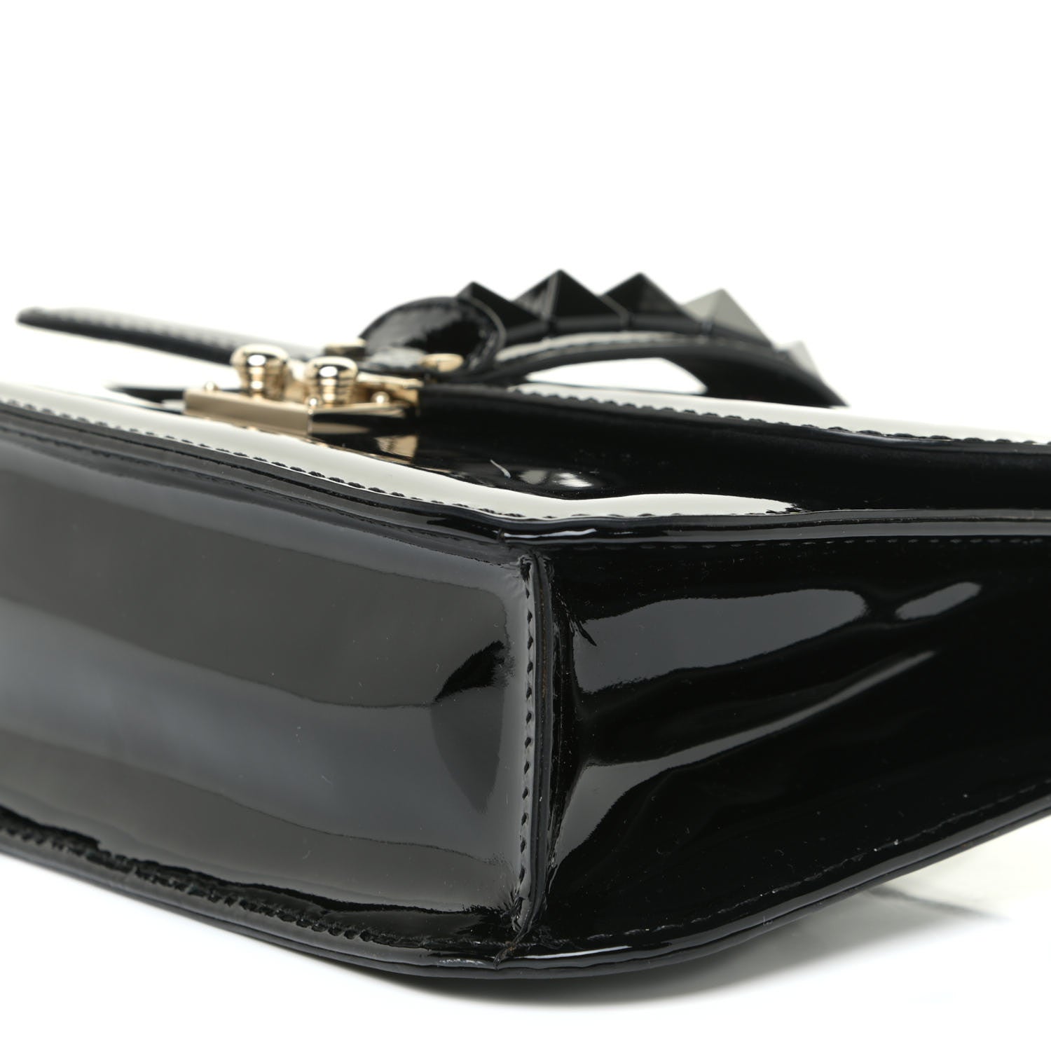 Valentino Garavani Patent Monochrome Medium Glam Lock Rockstud Flap Black 7 of 15