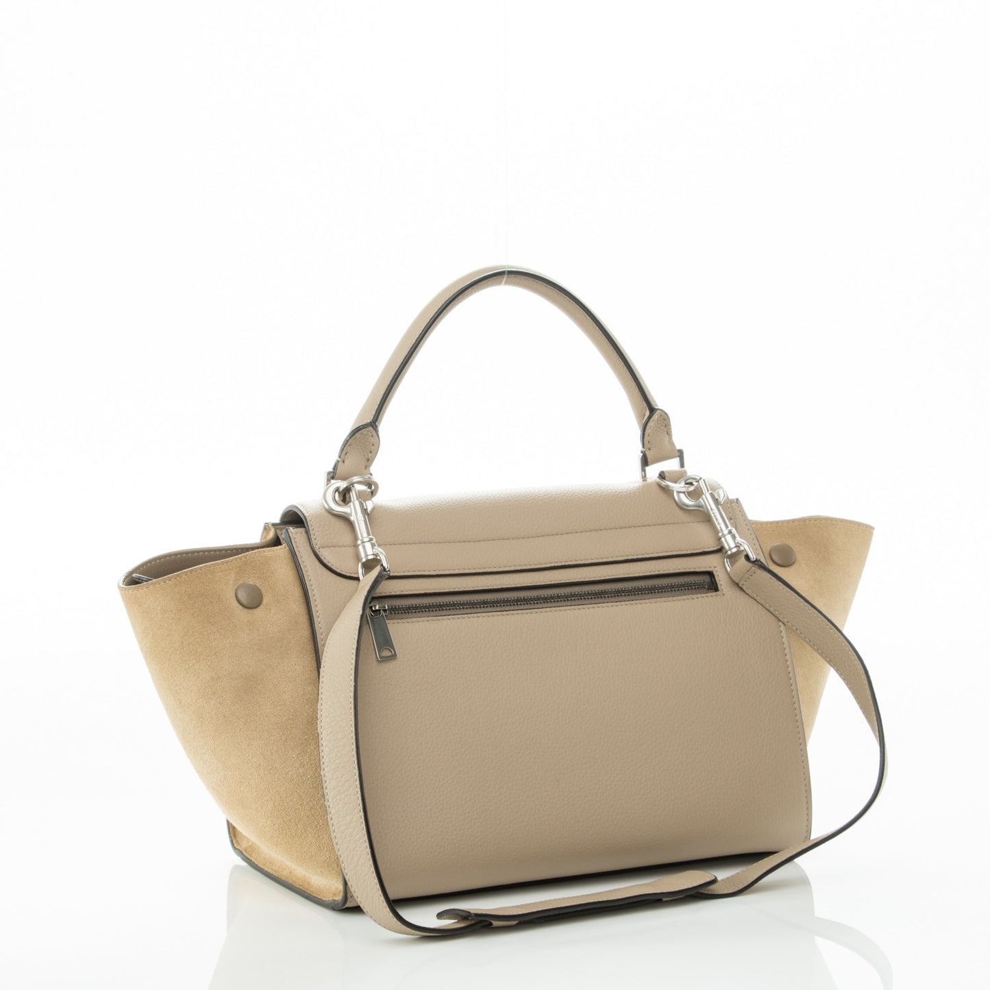 Drummed Calfskin Suede Small Trapeze Dune