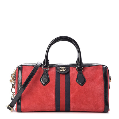 Gucci Suede Patent Web Medium Ophidia Boston Hibiscus Red Black 1 of 16