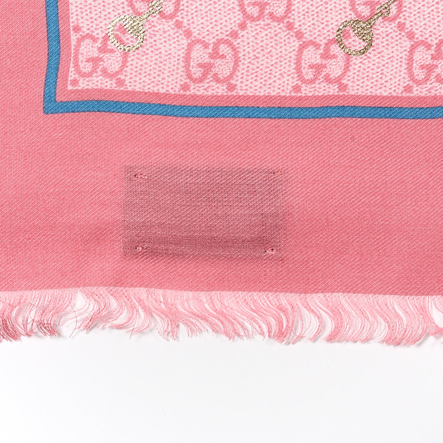 Modal Silk GG Monogram Big Gold Horsebit Fringe Shawl Pink Sky Blue