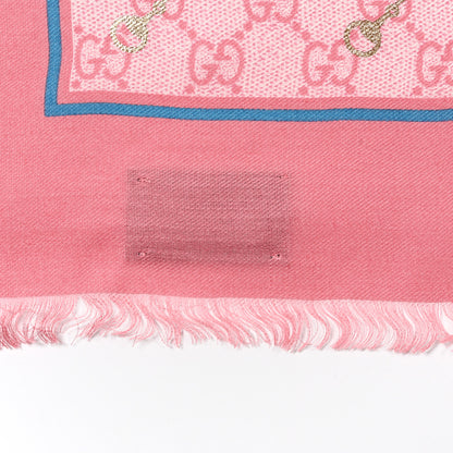 Gucci Modal Silk GG Monogram Big Gold Horsebit Fringe Shawl Pink Sky Blue 4 of 5